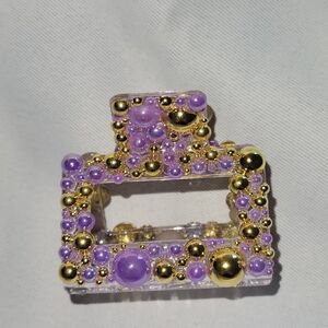 Purple and Gold Beaded Hair Claw Clip